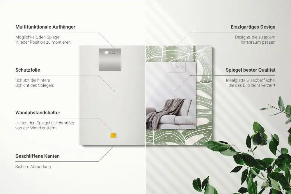 Rectangular wall mirror design Monstera leaves