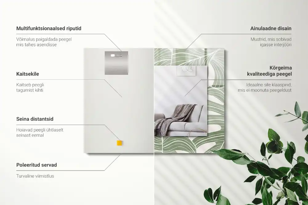 Rectangular wall mirror design Monstera leaves