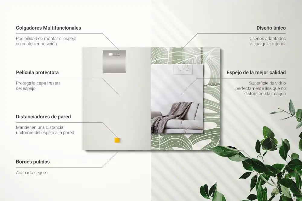 Rectangular wall mirror design Monstera leaves