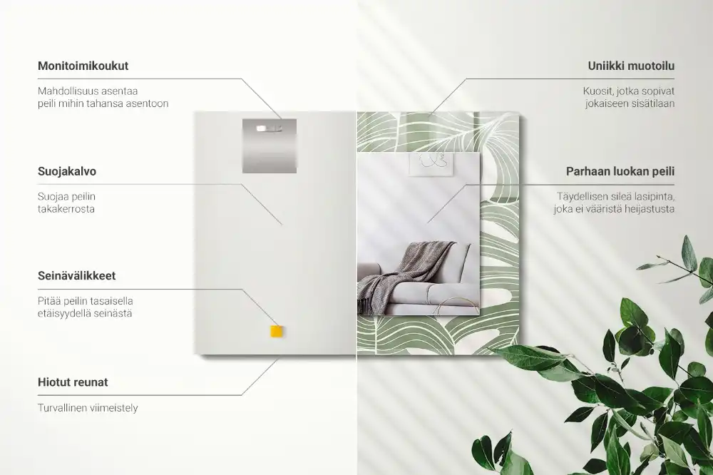 Rectangular wall mirror design Monstera leaves