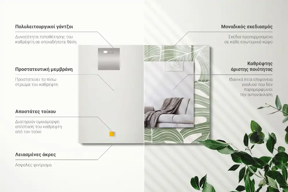 Rectangular wall mirror design Monstera leaves