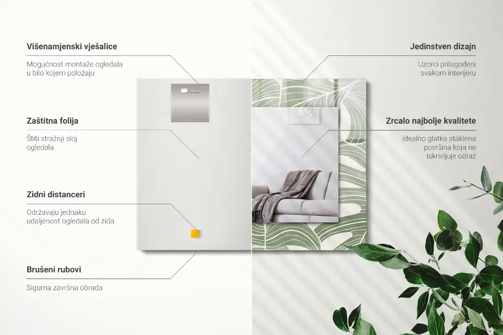 Rectangular wall mirror design Monstera leaves