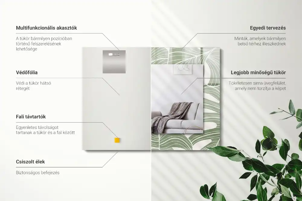 Rectangular wall mirror design Monstera leaves