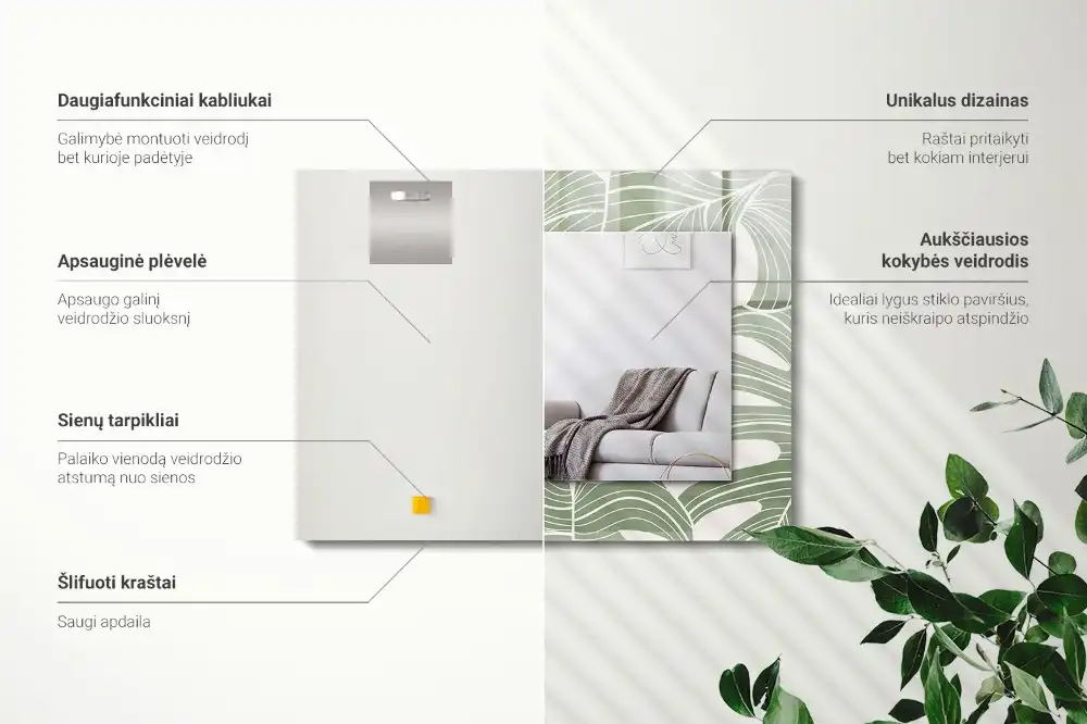 Rectangular wall mirror design Monstera leaves