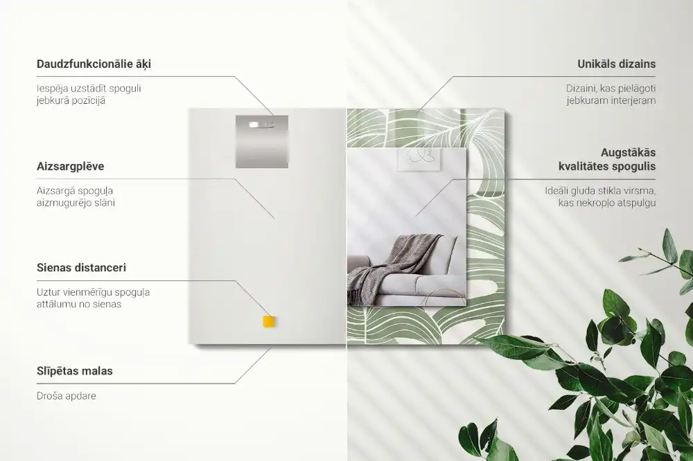Rectangular wall mirror design Monstera leaves