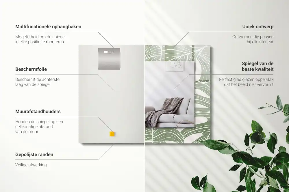 Rectangular wall mirror design Monstera leaves