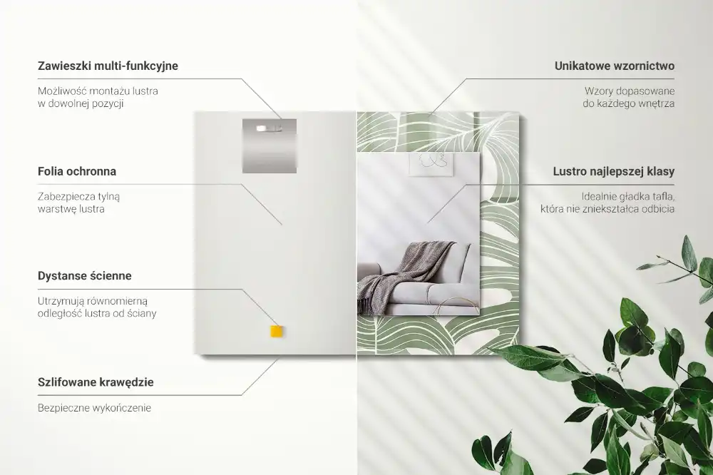 Rectangular wall mirror design Monstera leaves