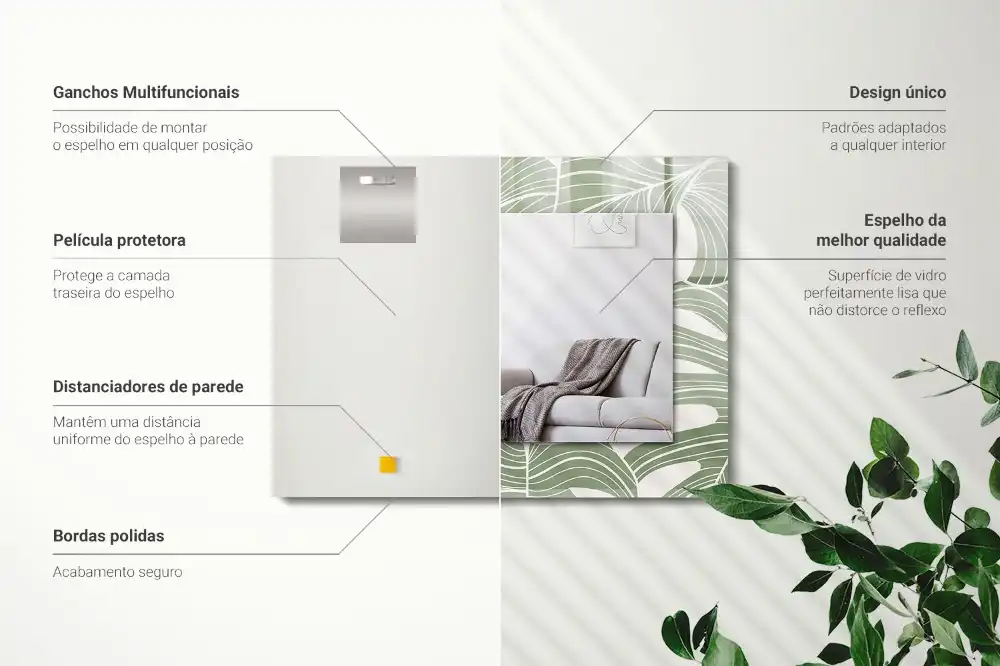 Rectangular wall mirror design Monstera leaves