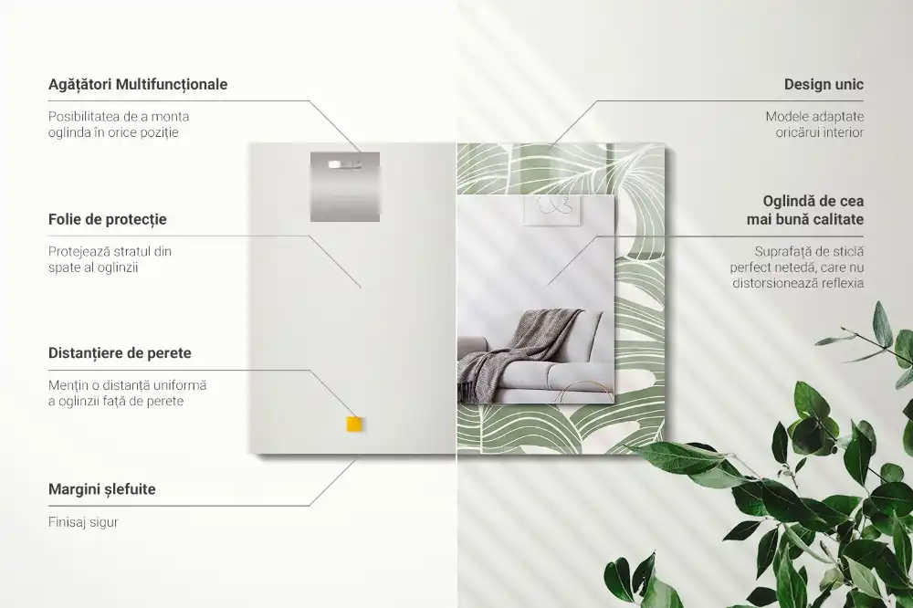 Rectangular wall mirror design Monstera leaves