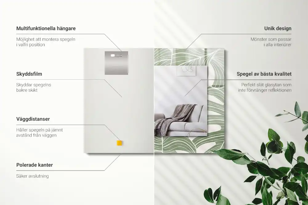 Rectangular wall mirror design Monstera leaves