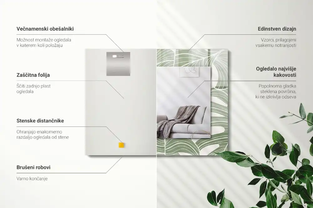 Rectangular wall mirror design Monstera leaves