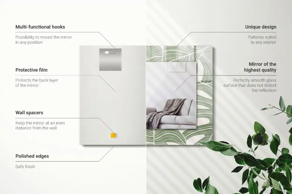 Rectangular wall mirror design Monstera leaves