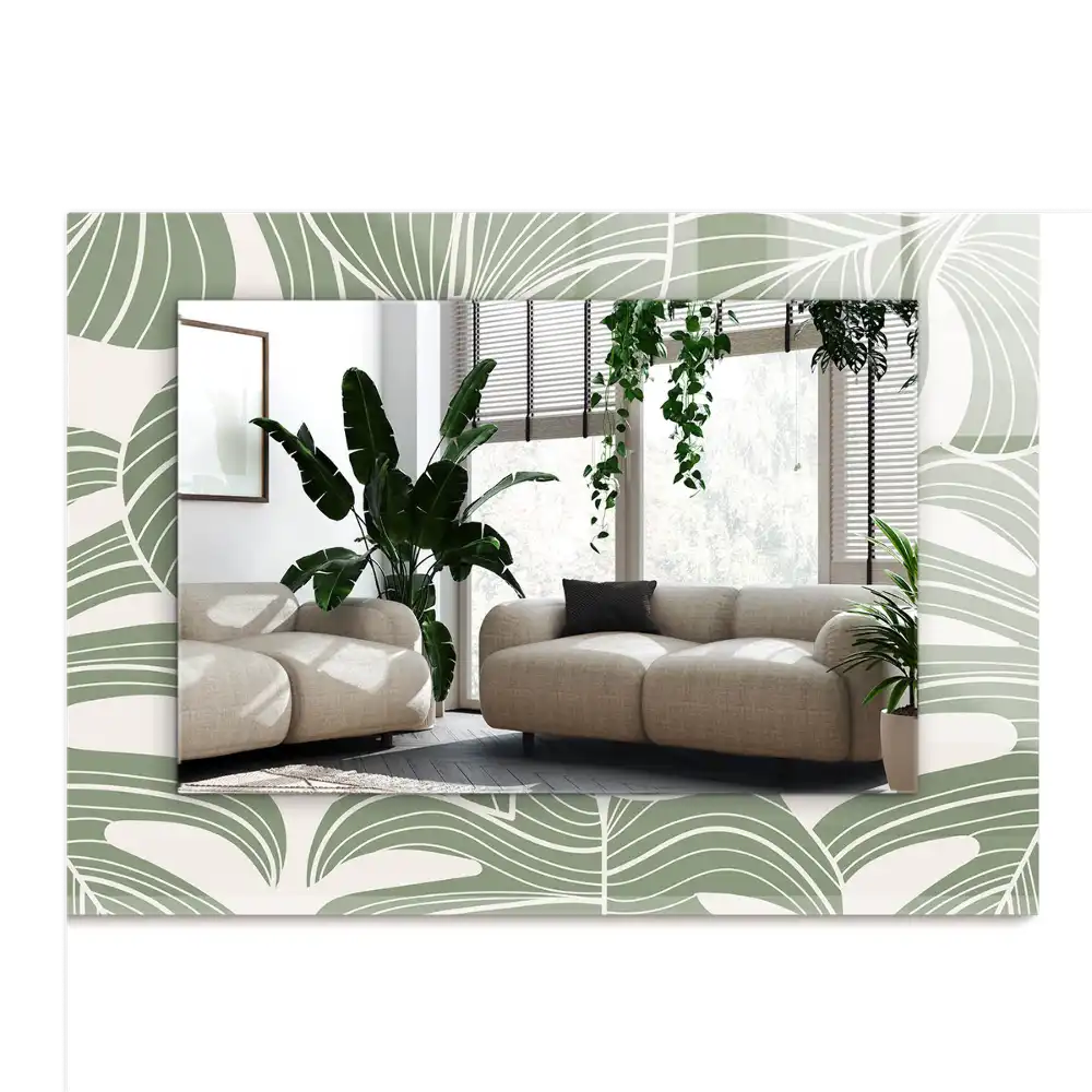Rectangular wall mirror design Monstera leaves