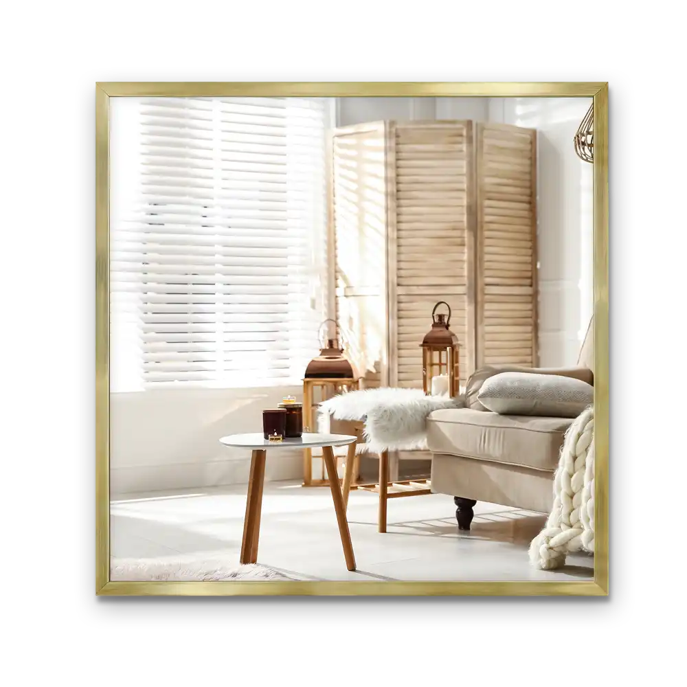 Rectangular hanging mirror with a gold frame