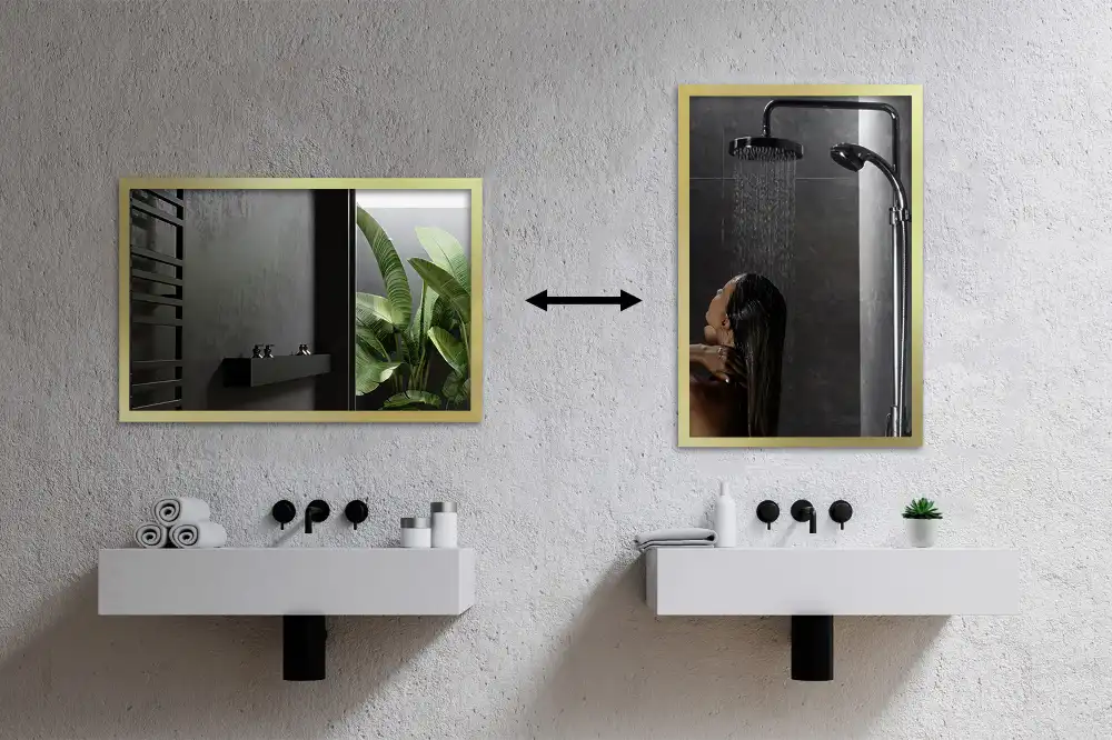Rectangular hanging mirror with a gold frame
