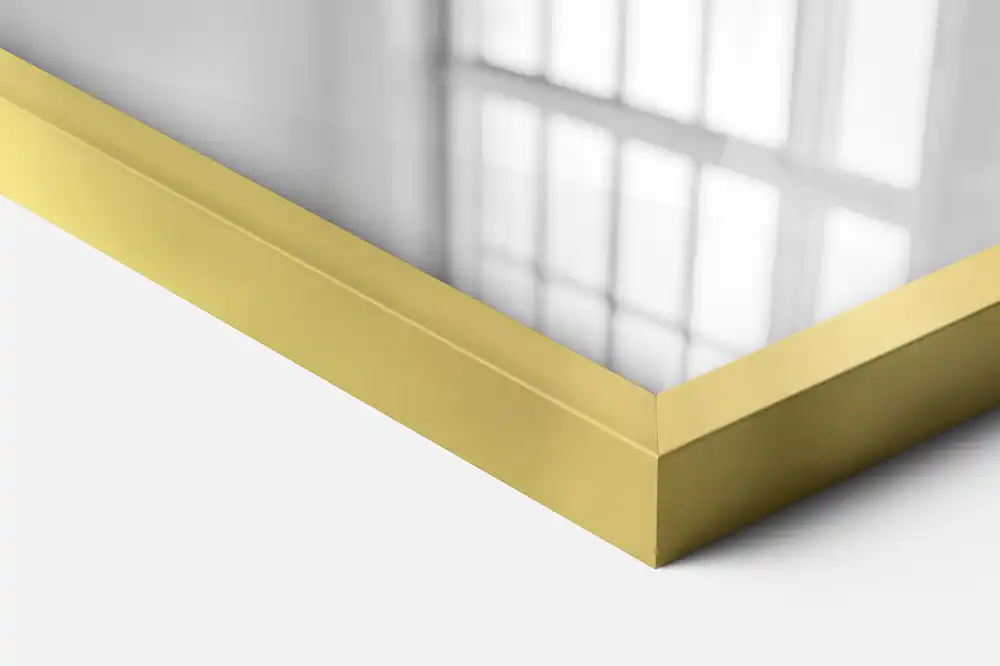 Rectangular hanging mirror with a gold frame