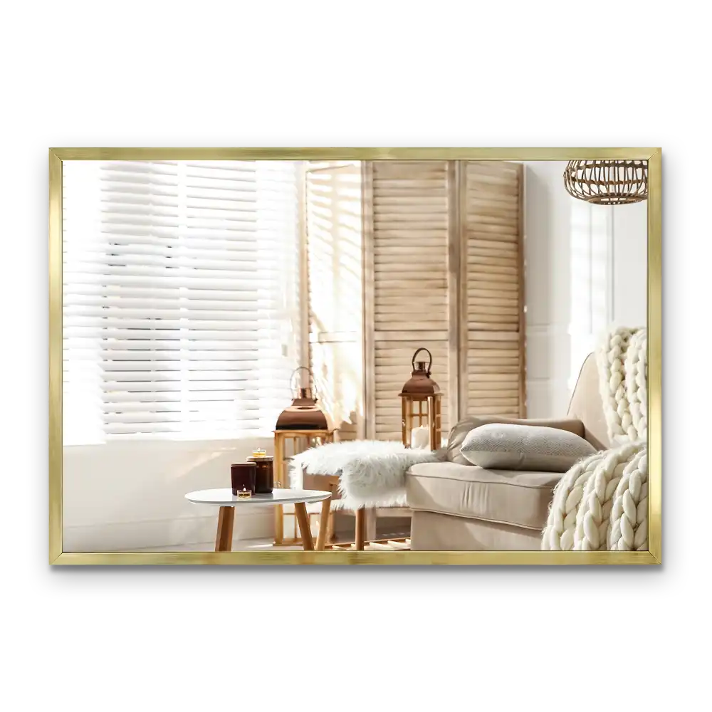 Rectangular hanging mirror with a gold frame