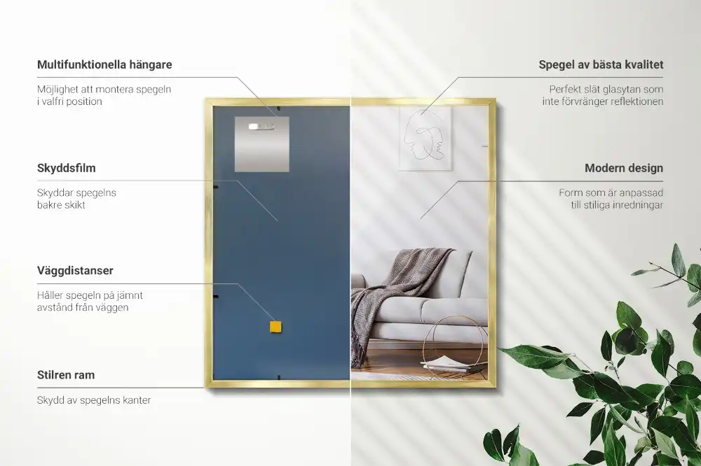 Rectangular hanging mirror with a gold frame