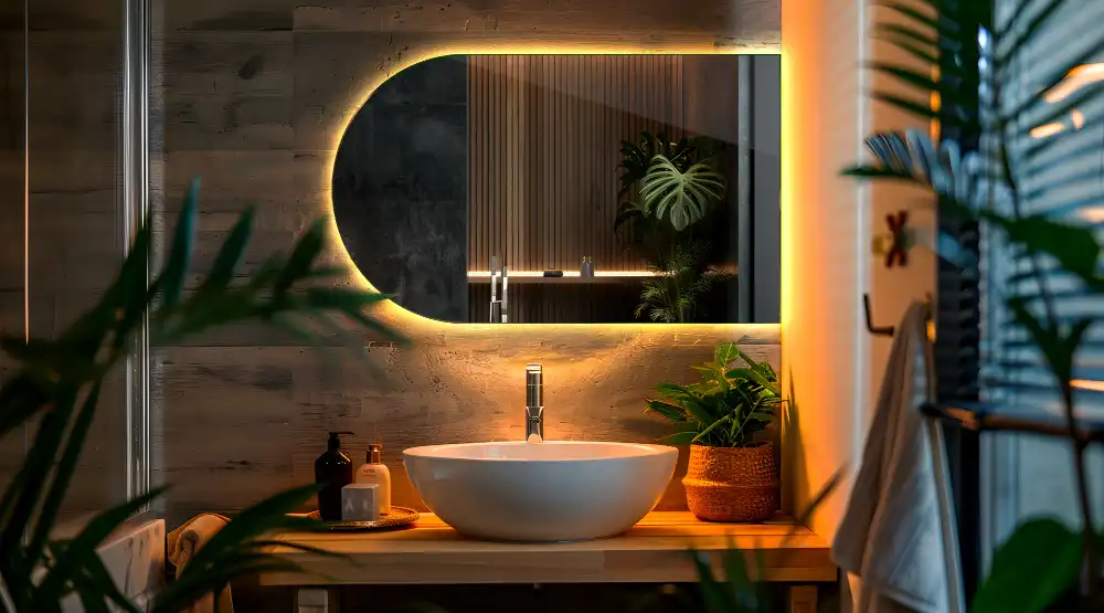 Arched mirror LED light