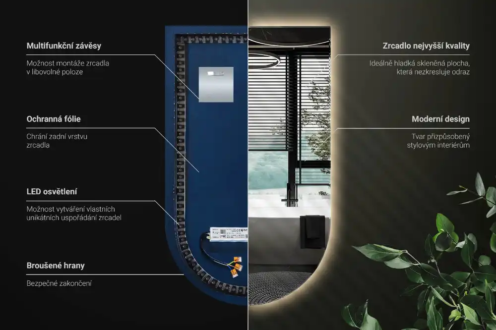 Arched mirror LED light