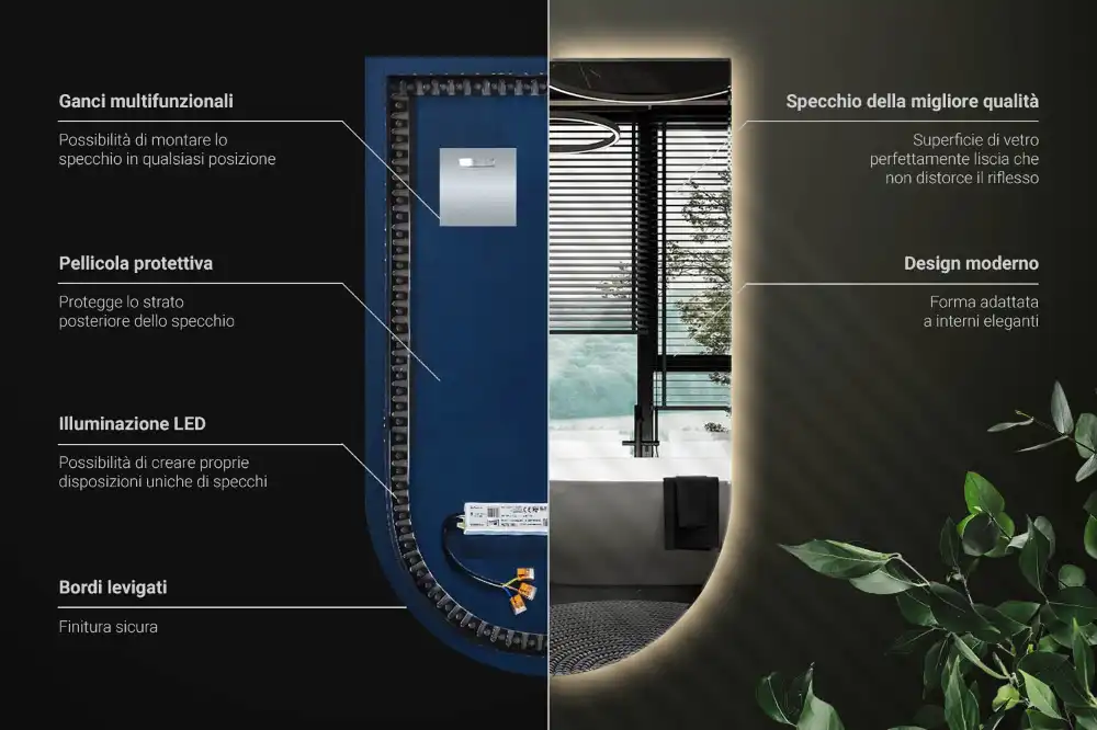 Arched mirror LED light