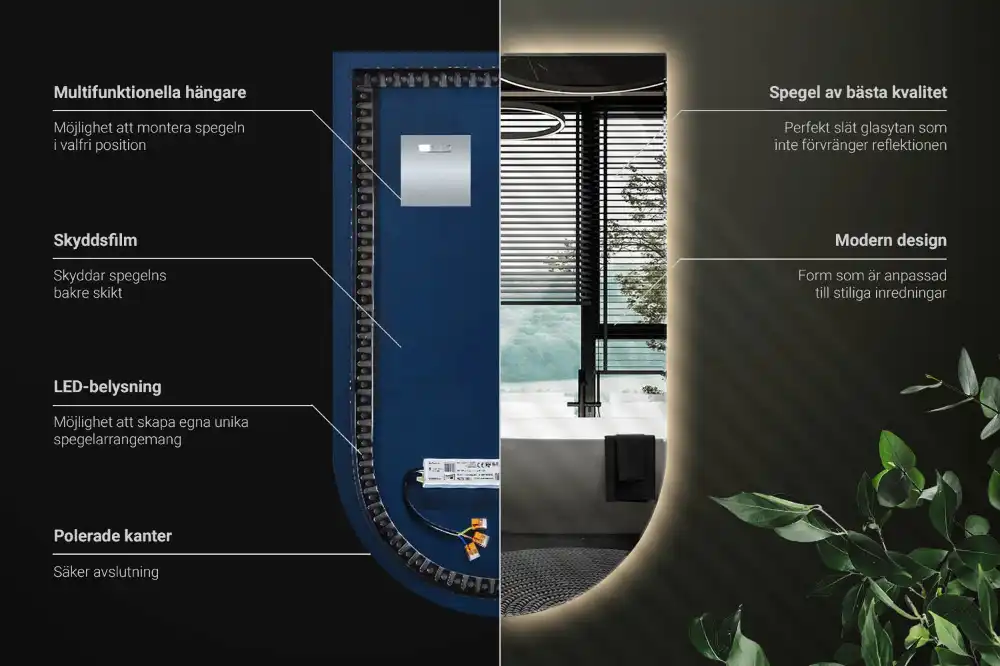 Arched mirror LED light