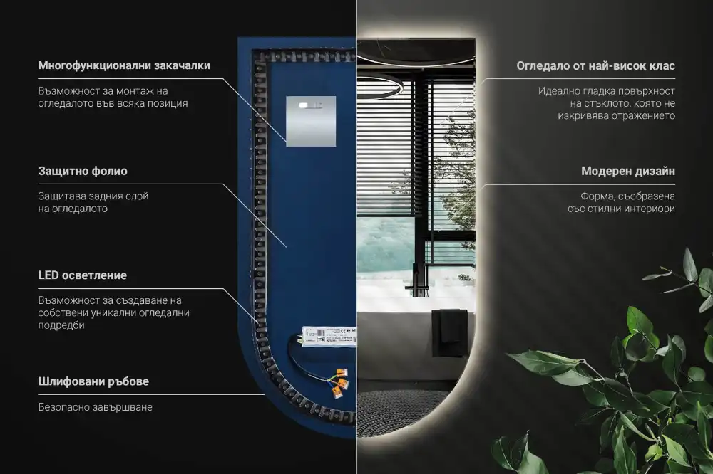 Arched mirror LED light