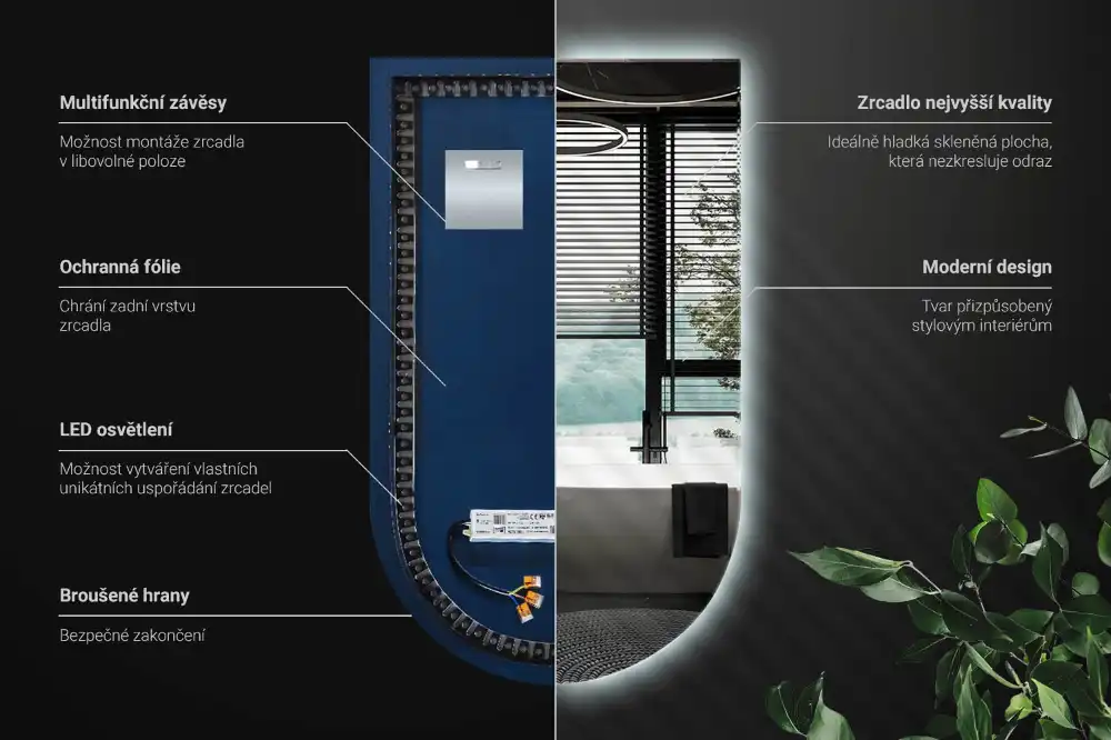 Arched mirror LED light