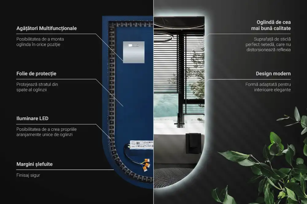 Arched mirror LED light
