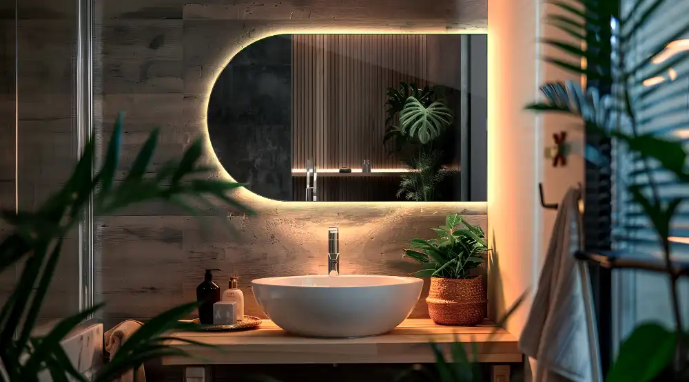 Arched mirror LED light