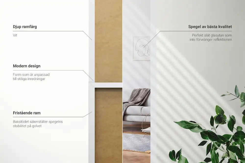 Standing mirror in a white frame