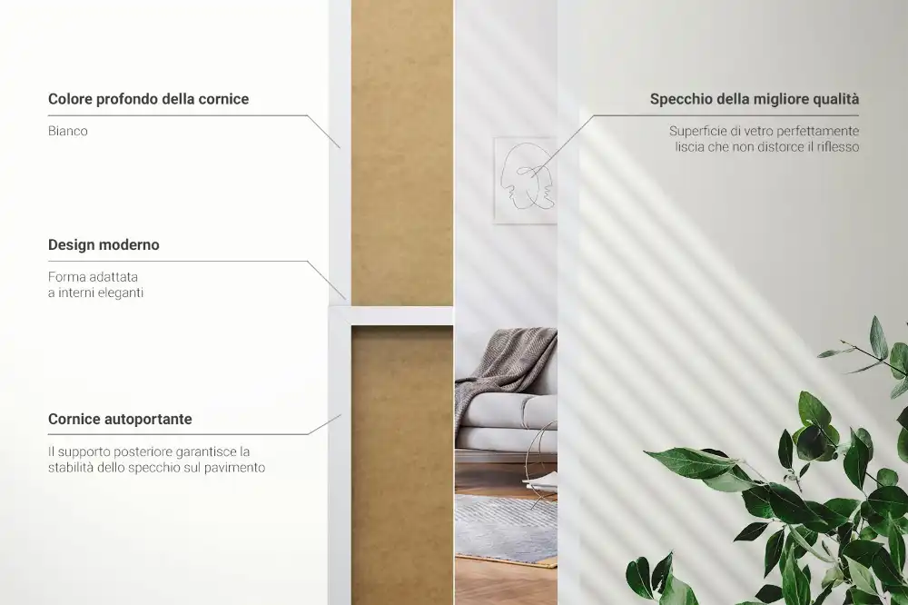 Standing mirror in a white frame