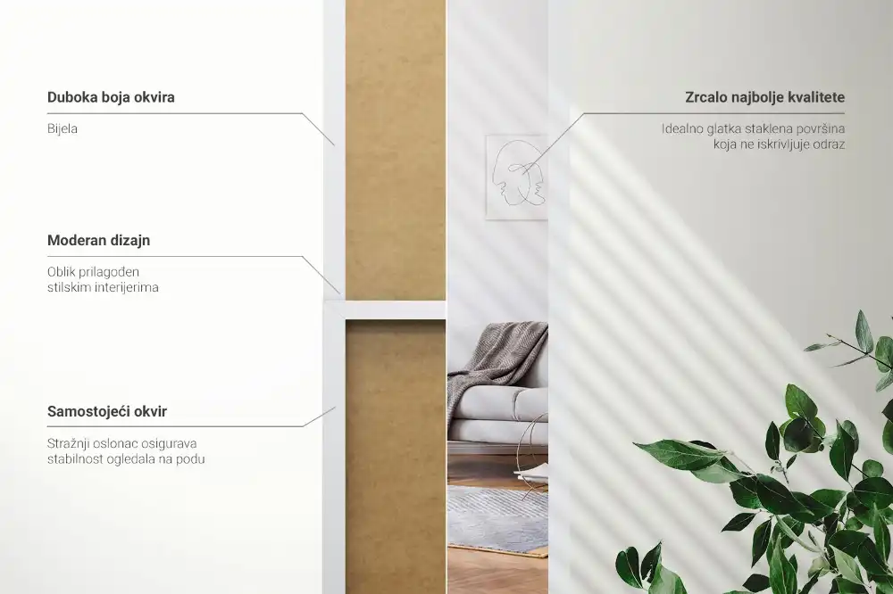 Standing mirror in a white frame