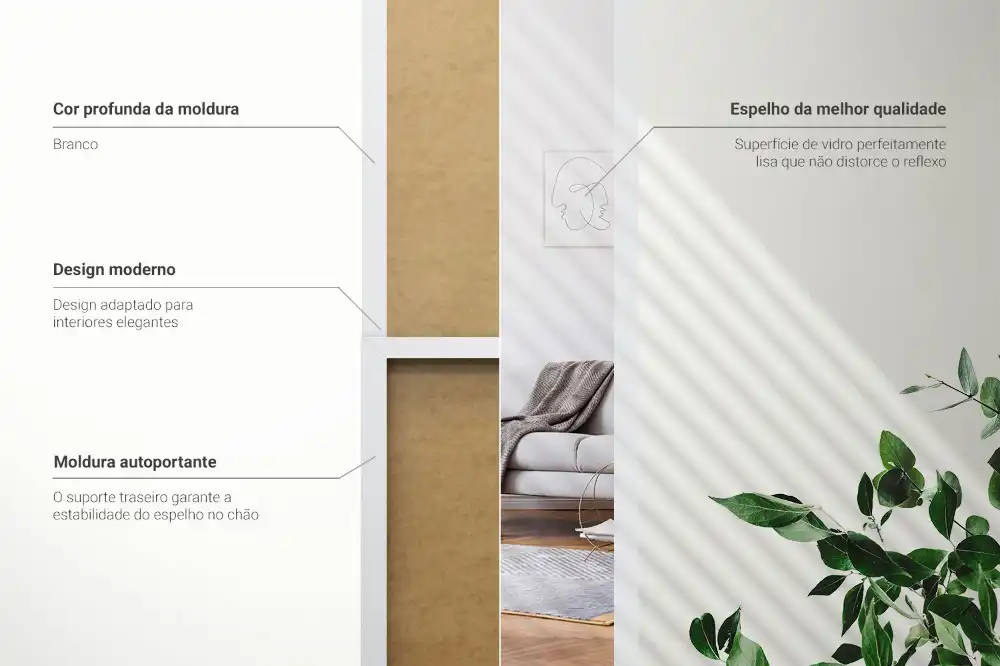 Standing mirror in a white frame