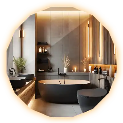 Round geometric mirror with LED lighting