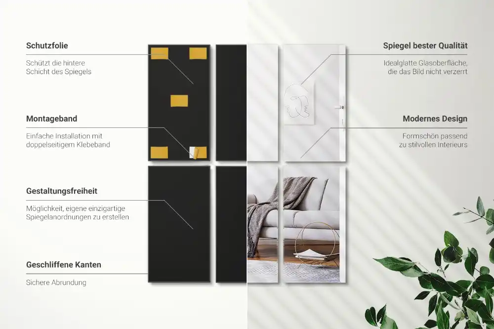 Rectangle mirror tiles self-adhesive