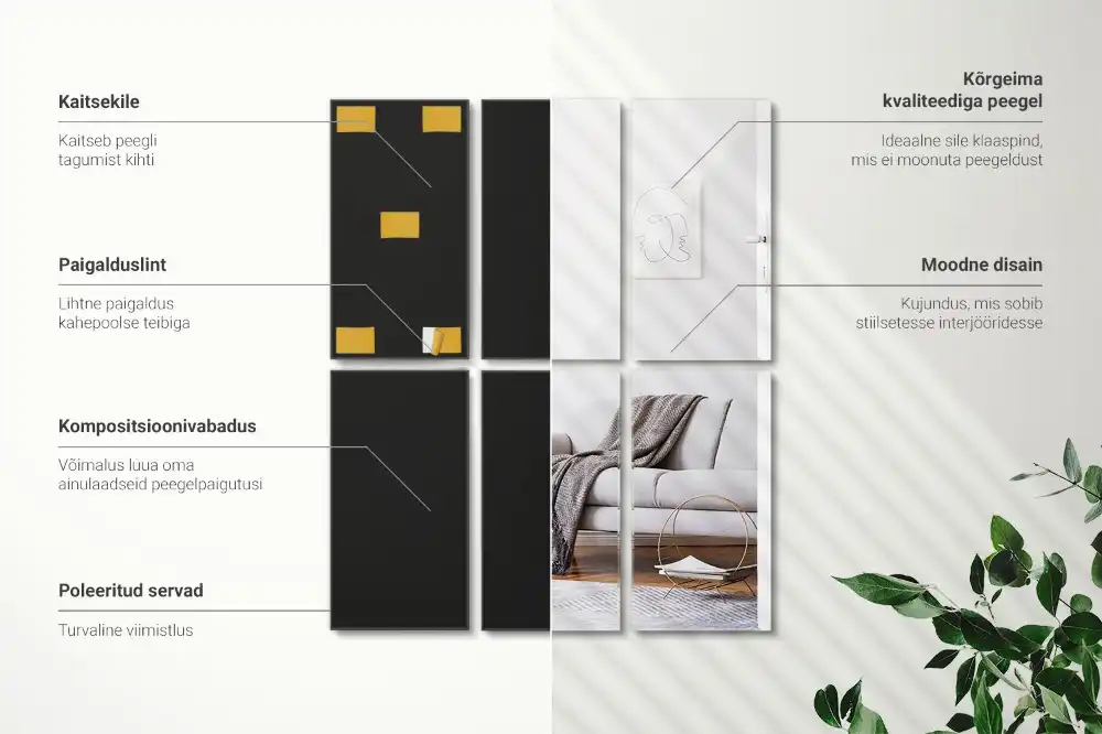 Rectangle mirror tiles self-adhesive