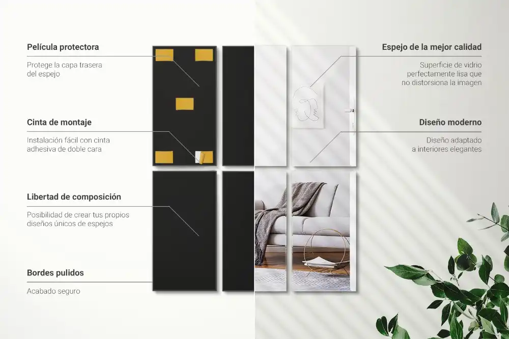 Rectangle mirror tiles self-adhesive