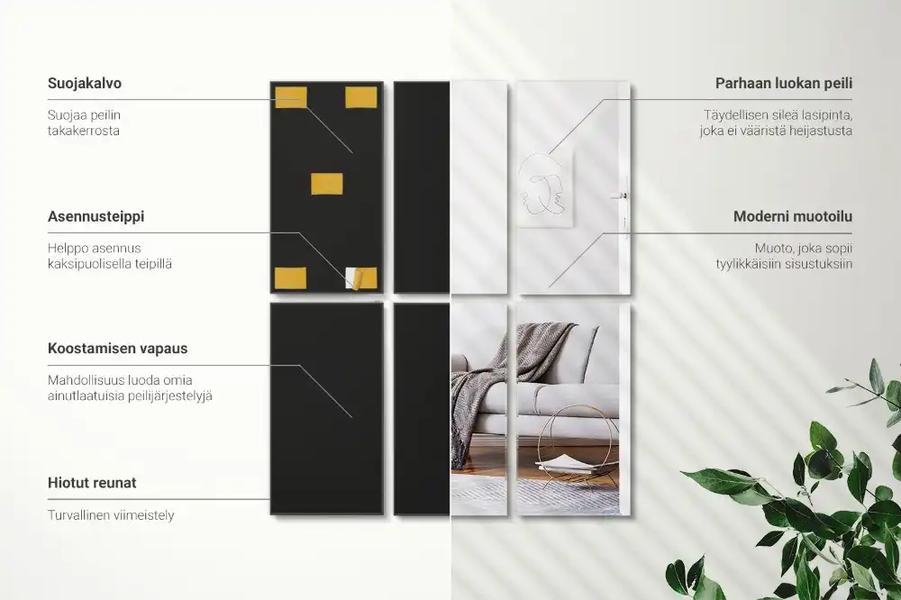 Rectangle mirror tiles self-adhesive