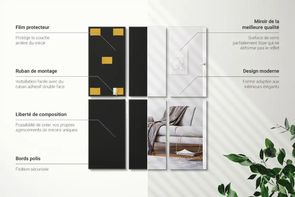 Rectangle mirror tiles self-adhesive