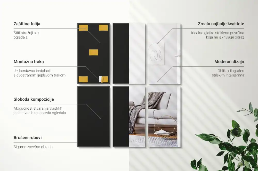 Rectangle mirror tiles self-adhesive