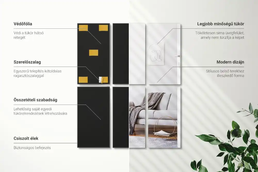 Rectangle mirror tiles self-adhesive