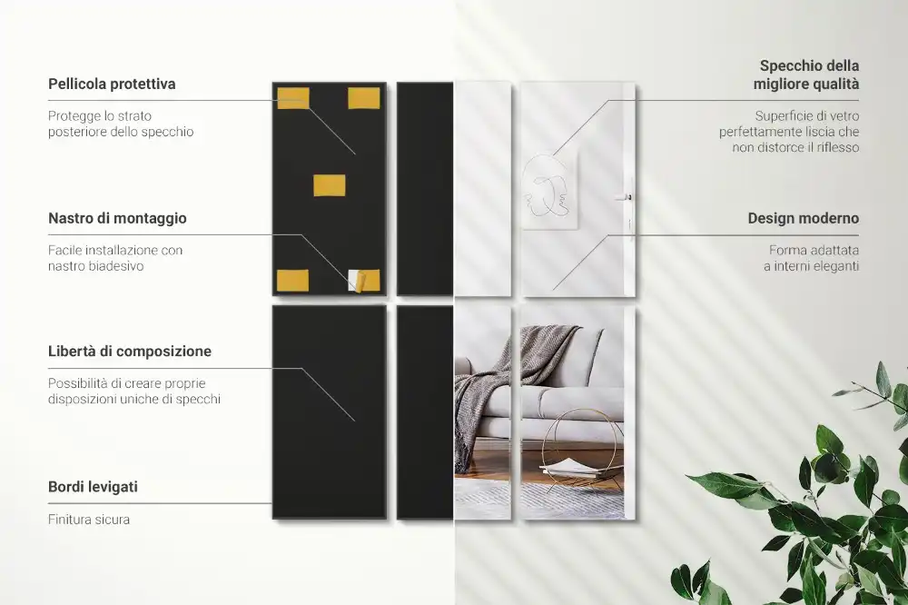 Rectangle mirror tiles self-adhesive