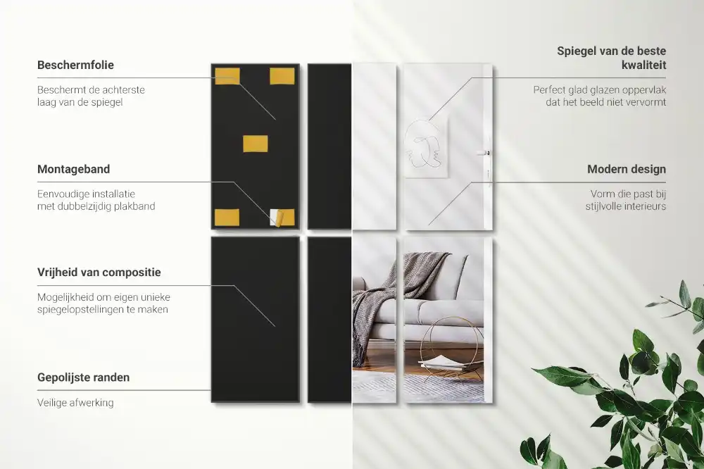 Rectangle mirror tiles self-adhesive