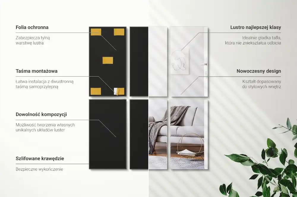 Rectangle mirror tiles self-adhesive