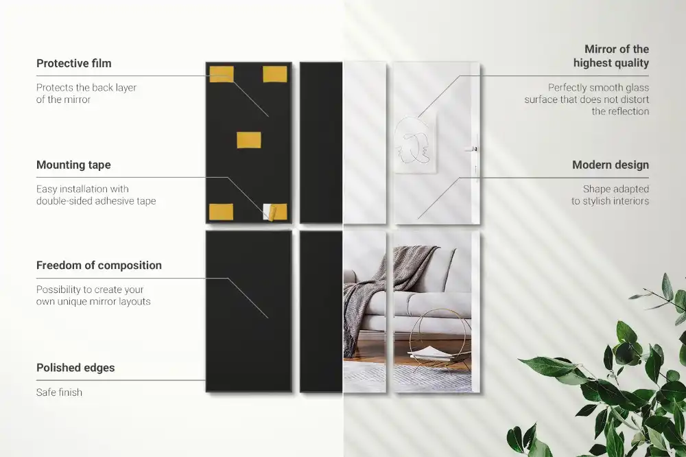 Rectangle mirror tiles self-adhesive