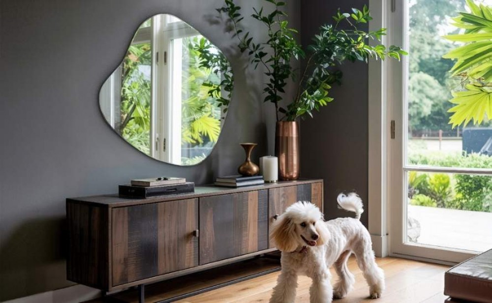 mirror above the chest of drawers