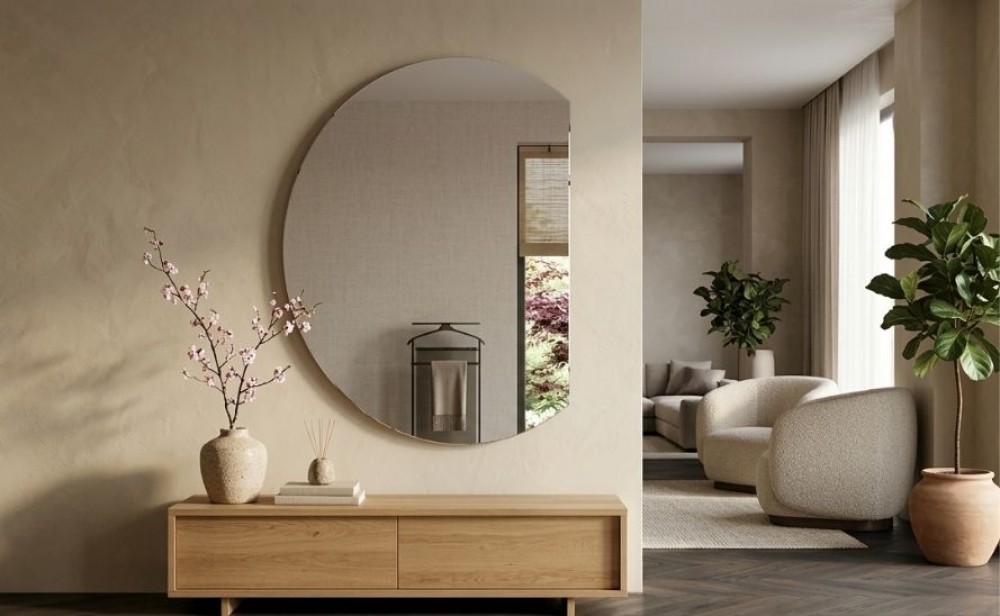 mirror above the chest of drawers